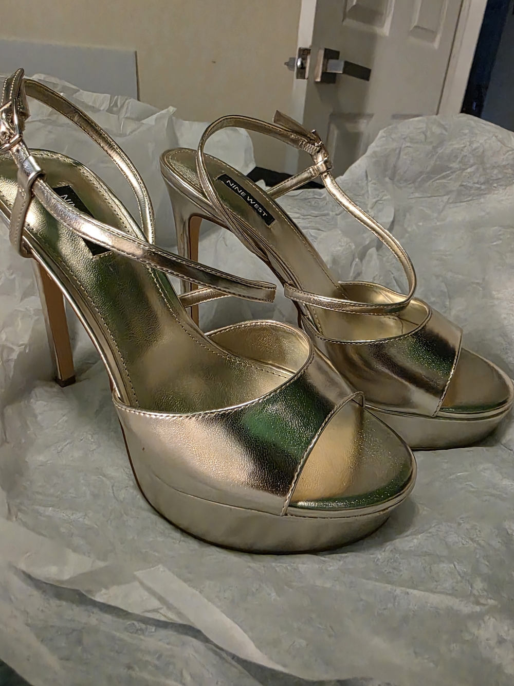 Nine West Metallic Gold Platform Slingback Heels Size 8.5M